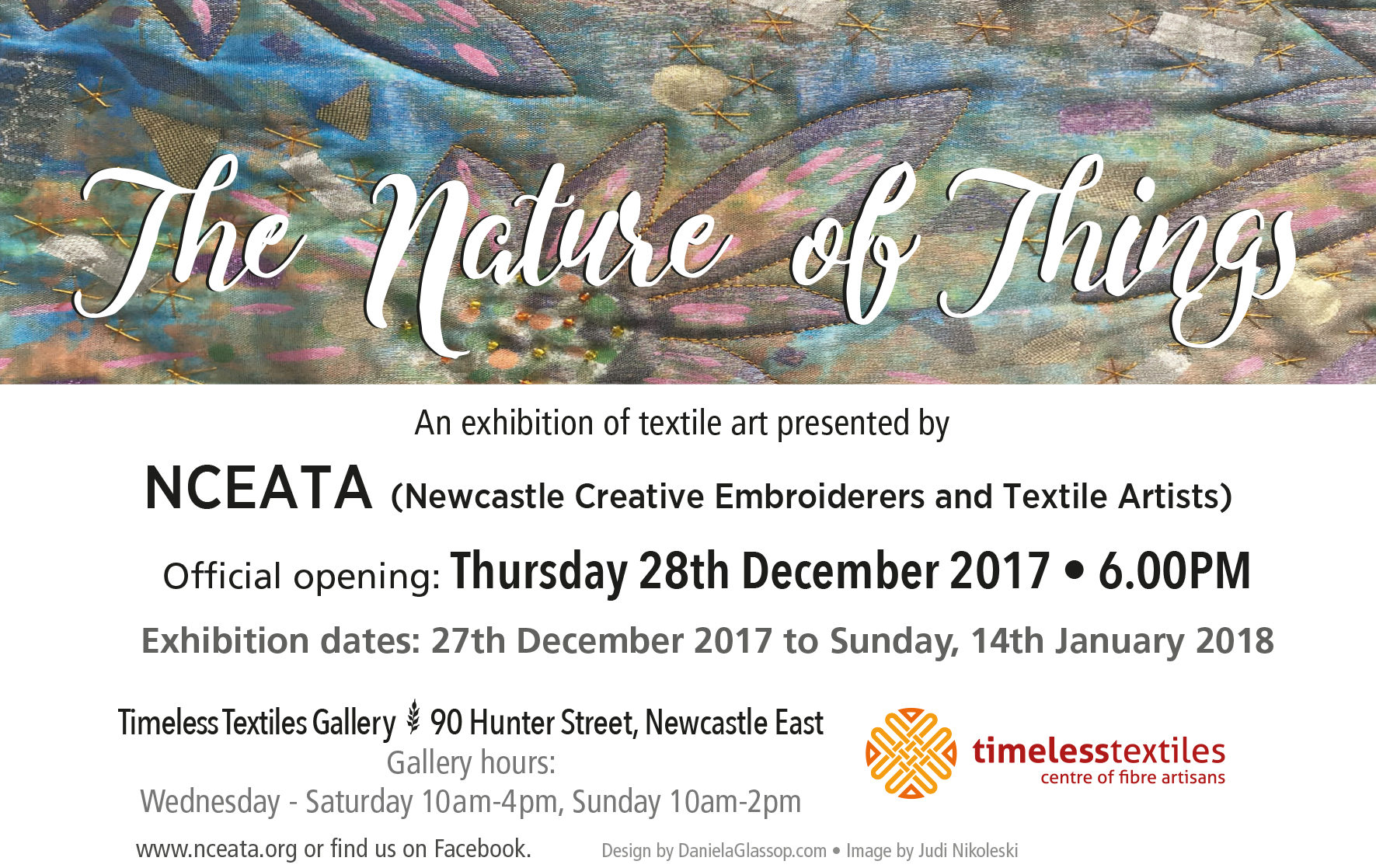 NCEATA The Nature of Things exhibition. December January 2018. Creative textiles.