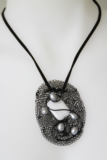 BLACK WHITE SILVER NECKLACE by Mary Hedges